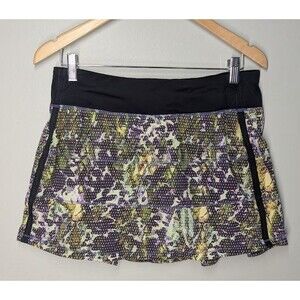 Lululemon Pace Rival Skort Womens 8 Black Multi Floral Athletic Running Pockets